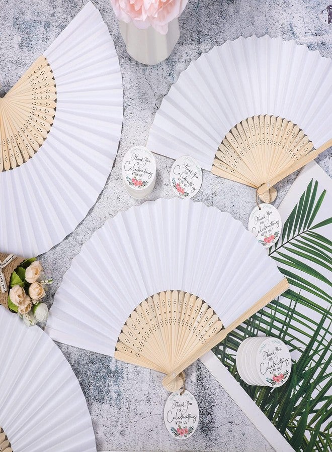 MCEAST 120 Pack White Wedding Folding Fans Bamboo Handheld Paper Fan Wedding Hand Fan with Tags and Jute String Fun DIY Wedding Favors for Guests, Party and Home Decoration - Image 5